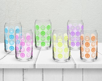 Smiley Face Cup / Can-shaped glass / Smiley Iced Coffee Glass / Smiley Glass Cup / Soda Can Glasses / Happy Glass Cup / Mason Jar