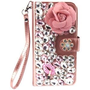Funda tipo billetera con diseño de flores rosas para iPhone 11, 12, 13, 14, 15, 16 Plus, Pro Max