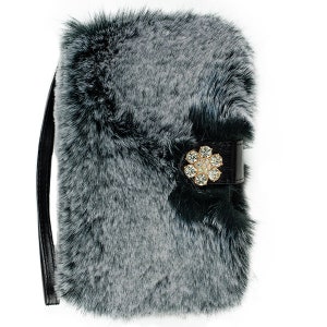 Cartera de piel desmontable para Samsung S20 S21 S22 S23 Plus Ultra, Note 20 Furry Fuzzy Grey