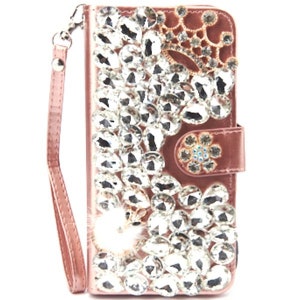 Funda tipo billetera con diamantes de imitación brillantes para iPhone 11, 12, 13, 14, 15, 16 Plus, Pro Max, Fox Crown