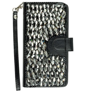 Funda tipo billetera con diamantes de imitación brillantes para iPhone 11, 12, 13, 14, 15 Plus, Pro Max, color negro