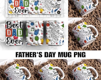 Best Dad 3D Inflated Mug Wrap, Custom Dad Fist Bump 11oz Mug Template, Dad 11oz Mug Png, Fathers Day Coffee Mugs Png, Custom Kids Names Mug