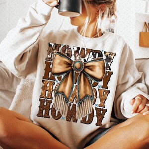 Western Cowgirl Howdy png, Brown Leather Bow png, Western Mama Design, Western Sublimation Shirt Design, Cowgirl Png, Coquette Cowgirl png