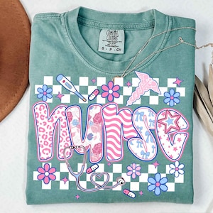 Preppy Checkered Nurse Blue Floral PNG, Preppy Nurse Shirt Png Design, Nurse Life Png, Nicu RN CNA png, Everyday Png, Stethoscope Png