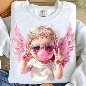 Retro Cupid Valentines Day Blowing Bubble PNG, Vintage Valentines Day png, Funny Cupid With Sunglasses png, Valentines Day png, Cupid png