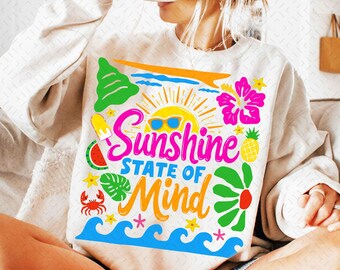 Sunshine State Of Mind PNG, projekt plaży png Retro Kwiaty Lato Sublimacja, Trendy Lato Png, Sunshine Png, Preppy Lato Projekt Png