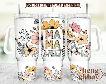 Mama Wildflower 40oz Quencher Tumbler Wrap, Wildflower Tumbler Wrap voor 40 Oz, Cadeau voor Moederdag Tumbler Sublimation Designs Download Png