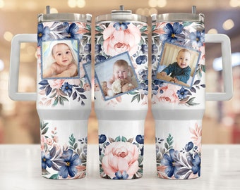 40oz Picture Tumbler Wrap Sublimation PNG, Sunflower 40oz Tumbler PNG, 40oz Sublimation Design, Add Photo PNG Tumbler Design Download