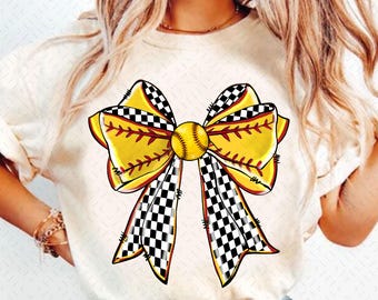 Retro Softball Coquette PNG, Checkered Softball Bow Png, Game Day Softball PNG, Softball Png, Glitter Softball Bow Png, Softball Mom Png