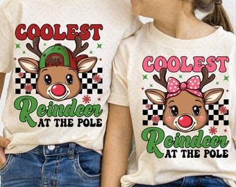 Coolest/ Cutest Reindeer At The Pole Png, North Pole Christmas Png, Boy Girl Christmas Reindeer Png, Kids Christmas Png, Holiday Vibes