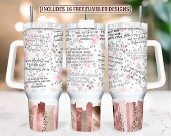 Christian Affirmations 40oz Tumbler Wrap - Glitter PNG Tumbler Design Sublimation Designs Downloads Seamless Sublimation Tumbler with Handle