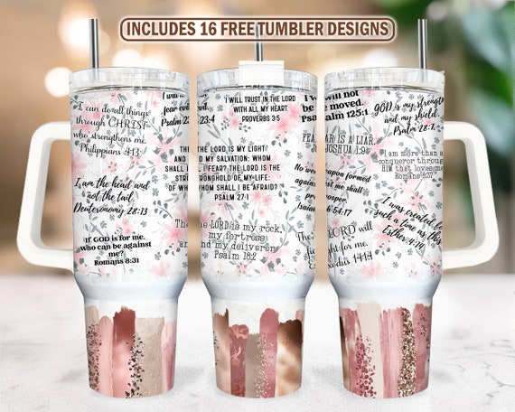 Christian Affirmations 40oz Tumbler Wrap - Glitter PNG Tumbler Design Sublimation Designs Downloads Seamless Sublimation Tumbler with Handle