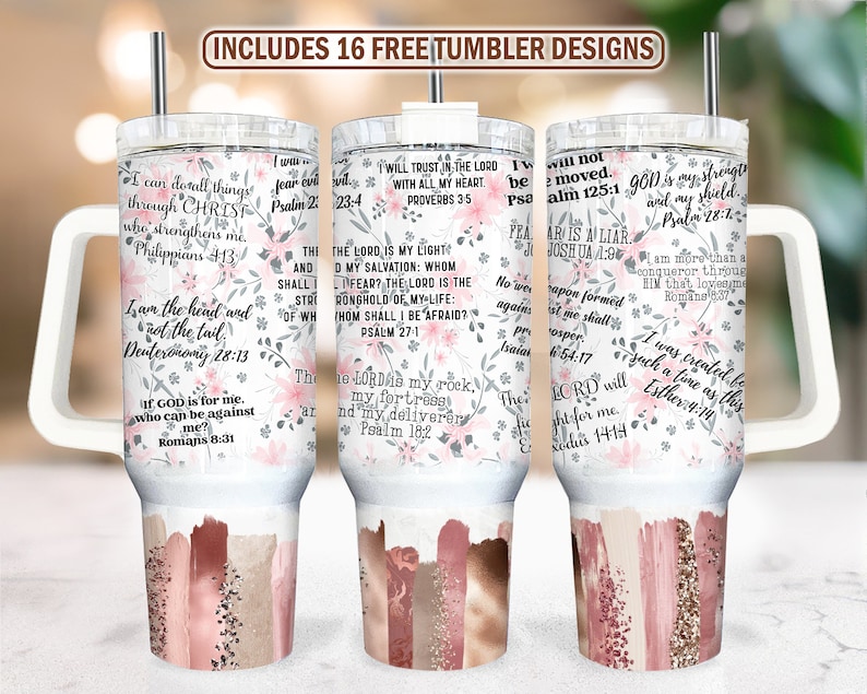 Christian Affirmations 40oz Tumbler Wrap - Glitter PNG Tumbler Design Sublimation Designs Downloads Seamless Sublimation Tumbler with Handle