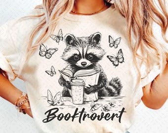 Booktrovert PNG, Funny Book Lover PNG, Reading Raccoon png, Trendy Bookish png, Book Lover Gift PNG Sublimation