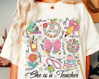 She is Teacher Png, Teacher Mom Png, Christian Teacher Png, Bible Verses Png, Teacher Floral Mother’s Day Gift, Teacher Coquette Bow Png