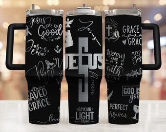 Fe religiosa Jesús Diseño de envoltura completa grabado con láser para vaso de 40 oz, descarga digital, diseño sin costuras, SVG para rotatorio láser