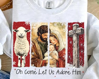 Oh Come Let Us Adore Him Png, Retro Jesus Christmas Png, Nativity Scene Png, Christmas Cross Png, Bible Verse Png, Christian Christmas Png