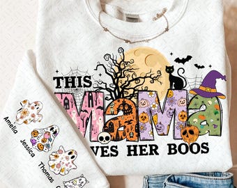 This Mama Loves Her Boos Png, Spooky Mama Png, Spooky Season Png, Halloween Mama Png, Cute Ghost Png, Halloween Mama with Kids name,Fall Png