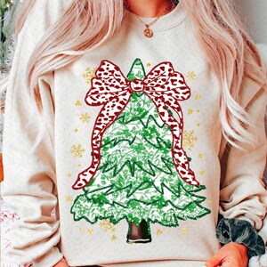 Colorful Coquette Glitter Christmas Tree Png, Merry Christmas Design, Bright Color Christmas Coquette Bow Dalmatian Dots, brushstroke
