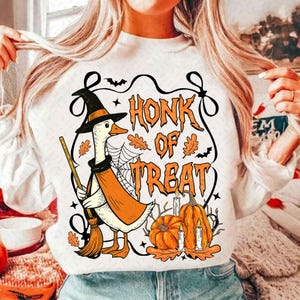 Honk or Treat Halloween Goose PNG, Cute Goose Witchy Halloween Png Design, Fall Shirt Png, Spooky Goose png,Retro Halloween Sublimation Png