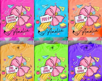 Personalized Pencil Name Brushstroke Bundle PNG, Back To School png, Custom Name Kid Digital File,Coquette Pencil With Bow png,Shirt For Kid