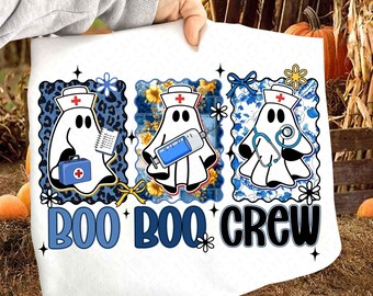 Blue Denim Ghost Png, Boo Boo Crew Halloween Nurse Png, Coquette Spooky Nurse Shirt Design, Preppy Nurse Halloween Png ER Nurse Sublimation