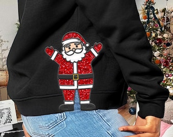 Diseño de bordado con apliques de Papá Noel navideño en 3 tamaños, diseño de bordado a máquina con puntada de satén, diseño de bordado de lazo, lazo navideño coqueto