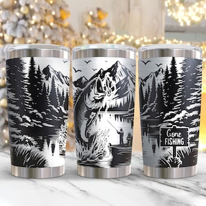 Tumbler laser Svg da 20 once, Gone Fishing Tumbler da 20 once Full Wrap Laser Svg, Svg inciso al laser, file laser Tumbler, bruciatura da luce, file laser SVG
