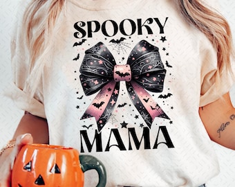 Spooky mama png,mama Coquette Bow png,Halloween Png,black bow png,retro halloween png,Halloween Sublimation,Halloween Shirt,bat bow png