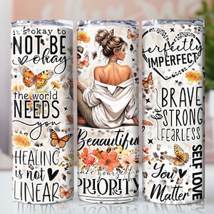 Personalized Love Yourself Black Woman Tumbler Wrap, 20oz Skinny Sublimation Designs, Affirmations Tumbler Wrap, PNG File Digital Download