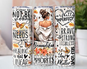 Personalized Love Yourself Black Woman Tumbler Wrap, 20oz Skinny Sublimation Designs, Affirmations Tumbler Wrap, PNG File Digital Download