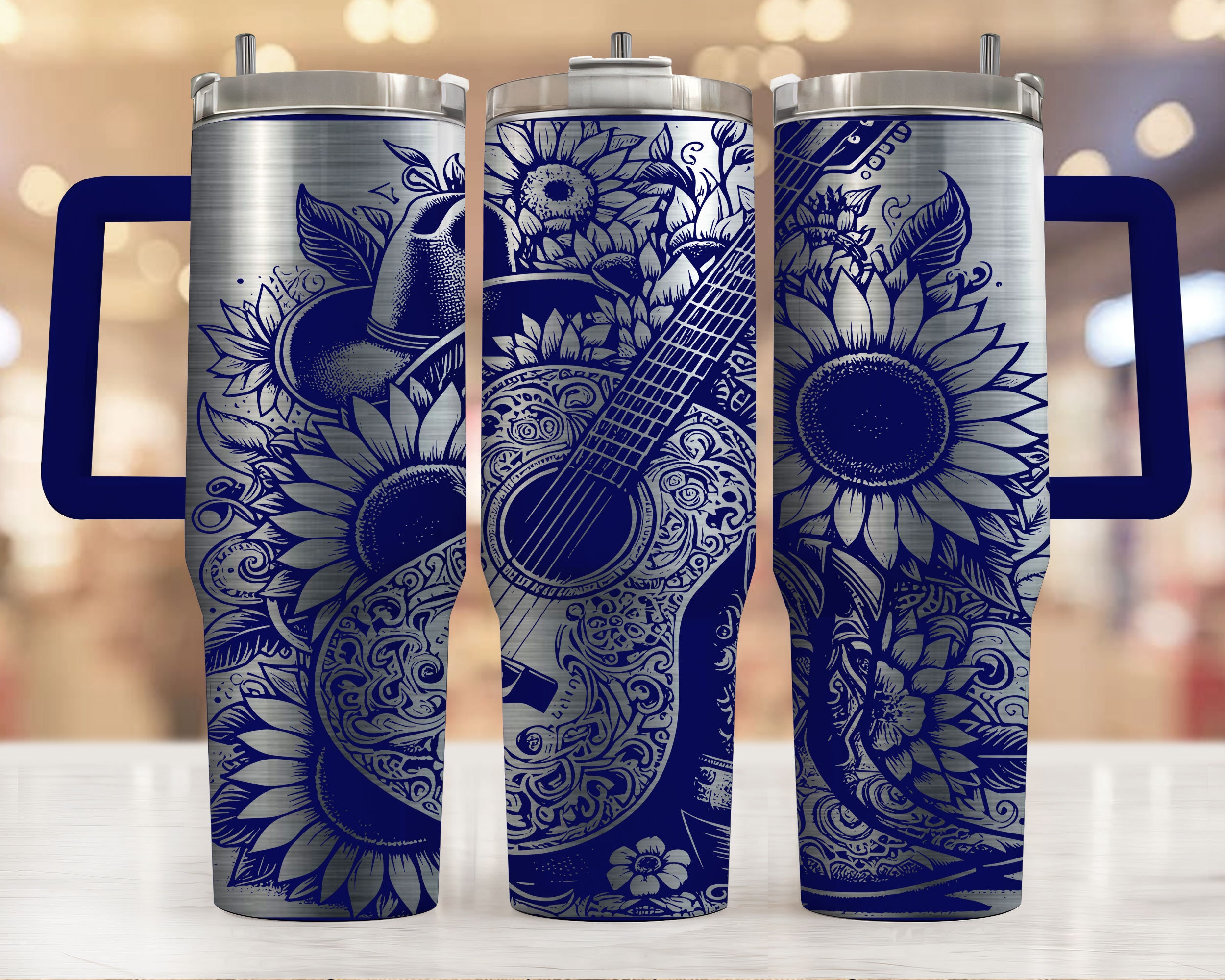 Guitar Sunflower 40 Oz Tumbler Wrap Laser SVG File Tumbler, Western ...