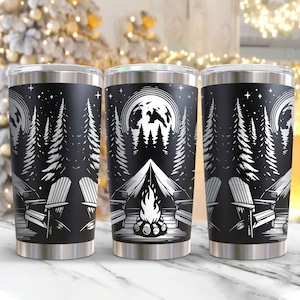 Camping Tumbler Wrap Laser Svg, 20oz Laser Engraved Tumbler Wrap, Camping Laser Engraving Svg, Outdoor 20 oz Tumbler Laser File Svg Design