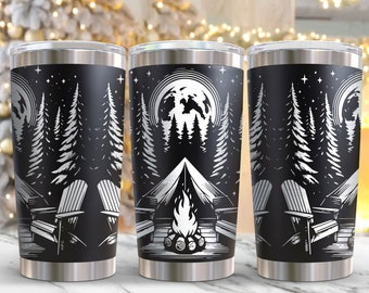 Camping Tumbler Wrap Laser Svg, 20oz Laser Engraved Tumbler Wrap, Camping Laser Engraving Svg, Outdoor 20 oz Tumbler Laser File Svg Design