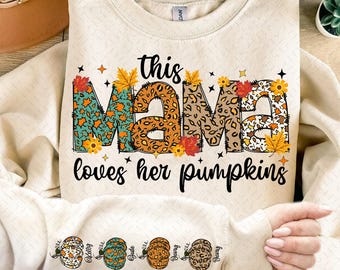 Personalized this mama loves her pumpkins png sublimation design download, Fall png, Mother's Day png, mama with kids names png, download