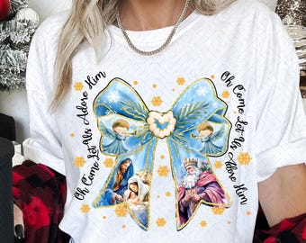 Jesus Christmas Coquette Bow Png, Christian Christmas Png, Nativity Scene Png, Baby Jesus Png, Bible Verse Png, Glitter, Blue Christmas Png