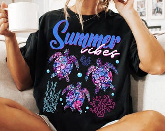Preppy Summer Vibes Png, Sea Turtle Sublimation Png Design, Beach Vibes Png, Ocean Life PNG Design, Tropical Turtle Design, Ocean Turtle Png