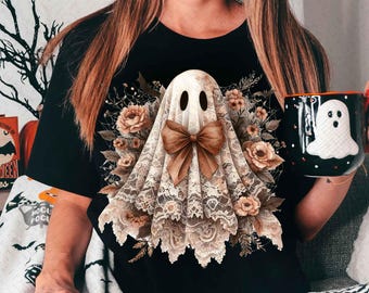 Fantasma de renda de Halloween PNG, Coquete assustador PNG, Laço laranja fantasma feminino PNG, Fantasma de renda PNG, Temporada assustadora PNG, Fantasma de Halloween PNG