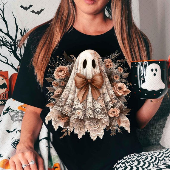 Halloween Lace Ghost Png, Spooky Coquette Png, Girly Ghost Orange Bow Png, Lacey Ghost Png, Spooky Season Png, Halloween Ghost Png