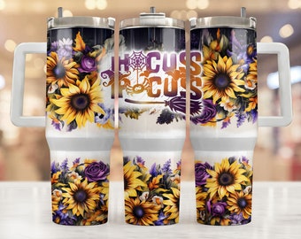 40oz Tumbler Wrap - Autumn Fall Vibes PNG Tumbler Design Sublimation Designs Downloads - Halloween Sublimation Tumbler with Handle Wrap