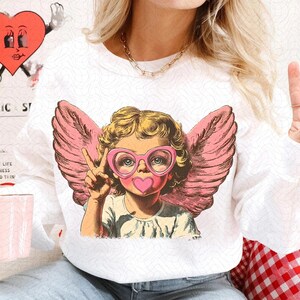 Retro Cupid Valentines Day Blowing Bubble PNG, Vintage Valentines Day png, Funny Cupid With Sunglasses png, Valentines Day png, Cupid png
