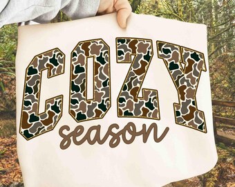 Cozy Season Camo Western PNG, Retro Camo Country Distressed Varsity Cowboy, Camouflage Sublimation Design For Shirt Png, Camo Cozy Season