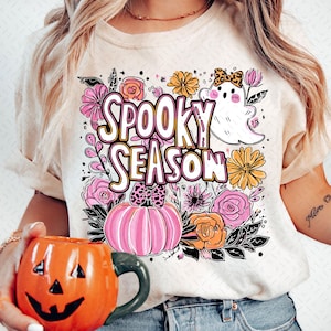 Pastel Halloween Shirt PNG – Preppy Spooky Season Design, Cute Ghost Sublimation PNG, Boho Halloween Digital Download for T-Shirts