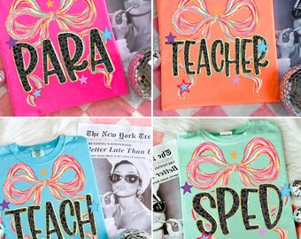 Coquette Bow Teacher Bundle, Back to School Teacher Sped Para Counselor, Back To School, Teacher Shirt, Preppy First Day of School