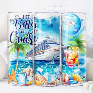 Life is Better on a Cruise Tumbler Wrap - Seamless 20oz skinny sublimation design - PNG instant digital download - Watercolor Cruise Ship