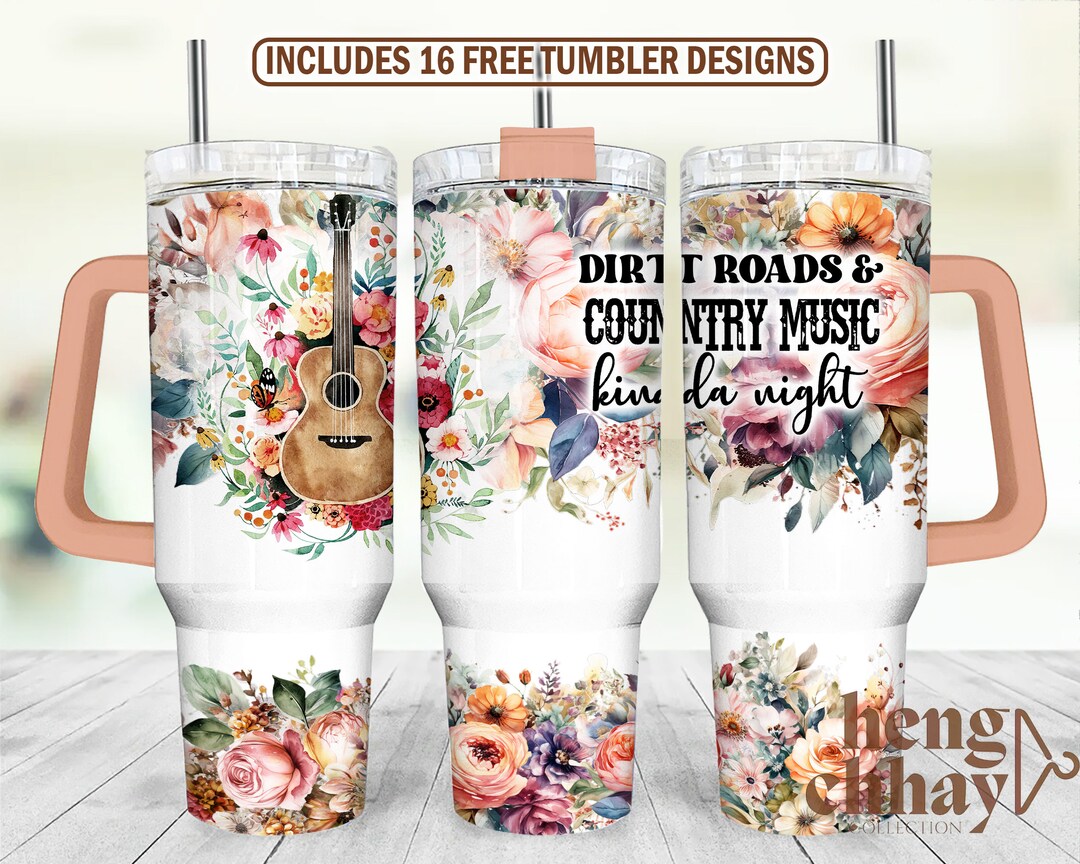 Cowgirl Country Music Pink Purple Guitar 40oz Quencher Tumbler Wrap ...