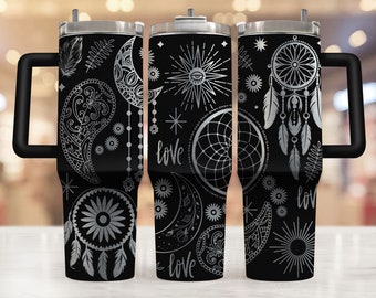 Boho Paisley Doodles Laser Engraved Full Wrap Design for 40oz Tumbler, Digital Download, Seamless Design, SVG For Laser Rotary