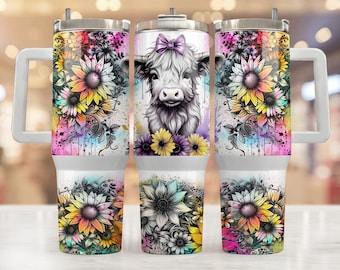 Baby highland cow 40oz Quencher wrap, Sublimation design templates, 40oz png Digital download, Clip art download, 40oz tumbler with handle