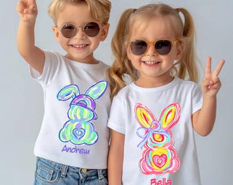 Personalized Kid Name Easter Bunny Png, Boy Girl Easter Png, Toddler Kids Easter Png, Easter Brushstroke Png, Coquette Bow, Easter Bunny Png