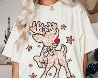 Colorful Glitter Christmas Reindeer Png, Faux Glitter Girl Reindeer Christmas Png, Coquette Bow Dalmatian Dots Png, Kids Glitter Png